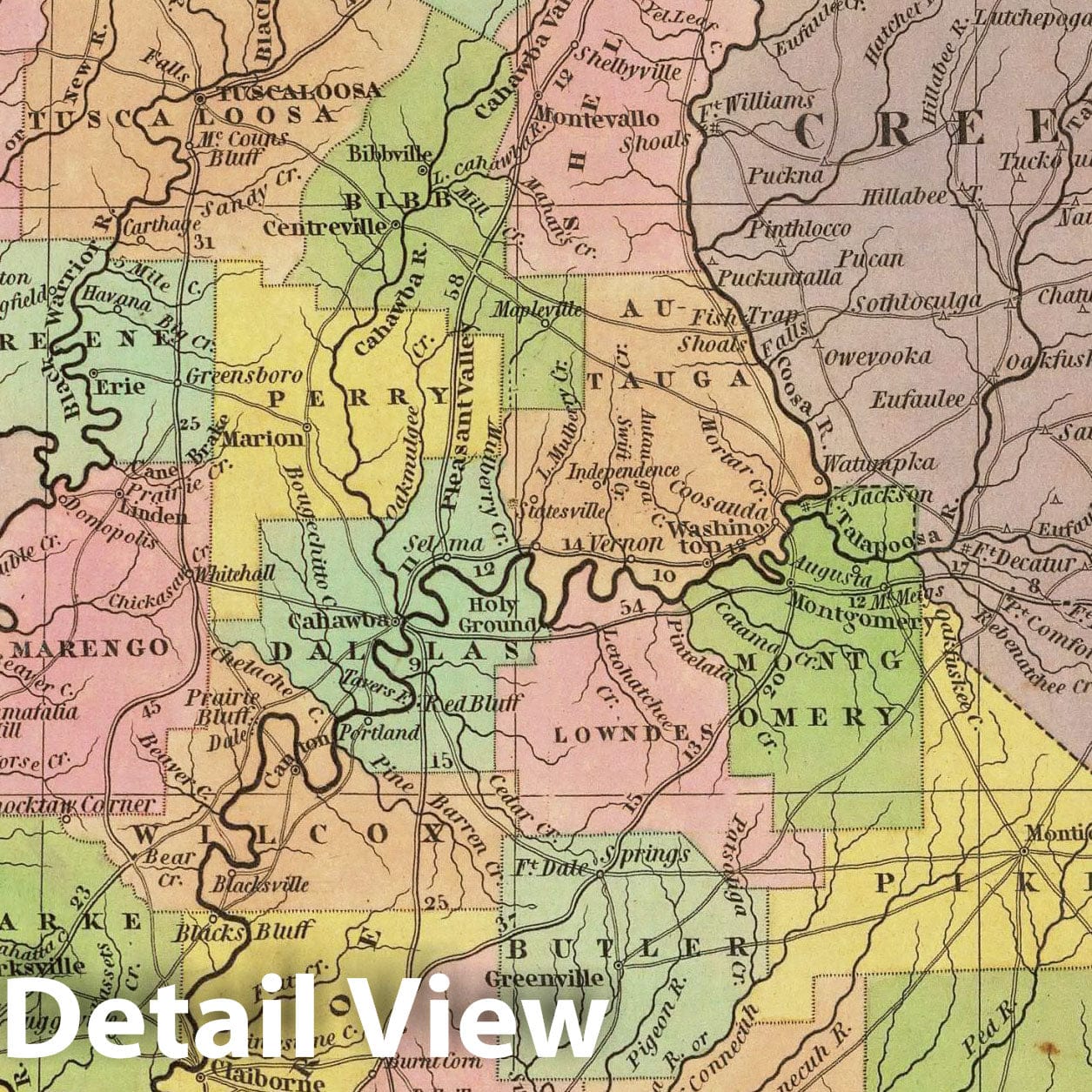 Historic Map : 1836 New Map Of Alabama. - Vintage Wall Art