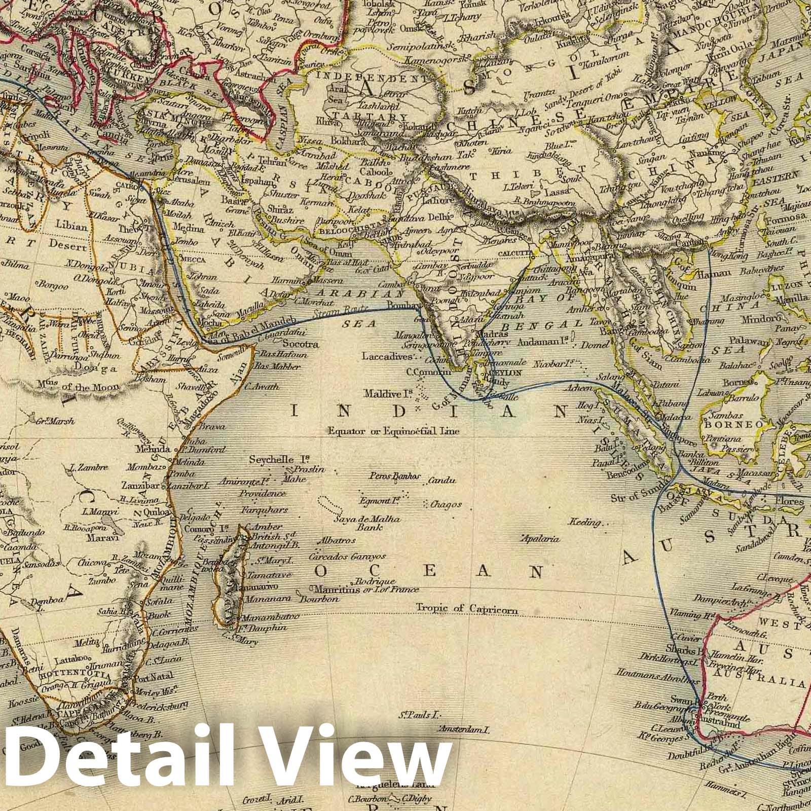 Eastern Hemisphere - Route Map, 1851 - Historical Map Reproduction