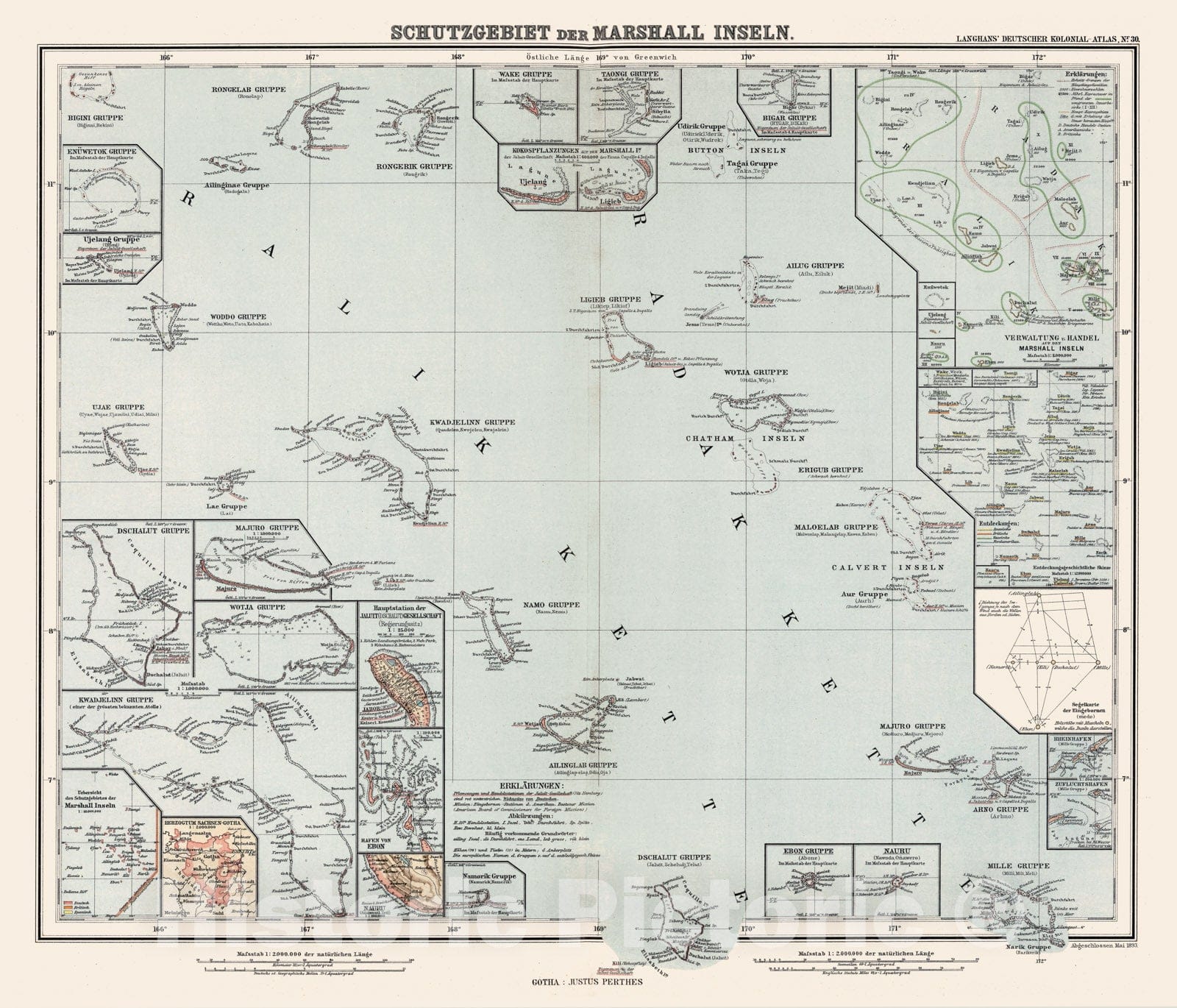 Historic Map : Marshall Islands, 1893 Nr. 30. Schutzgebiet der Marshall Inseln. (Reserve of the Marshall Islands.) , Vintage Wall Art