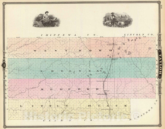 Historic Map : 1878 Map of Taylor County, State of Wisconsin. - Vintage Wall Art