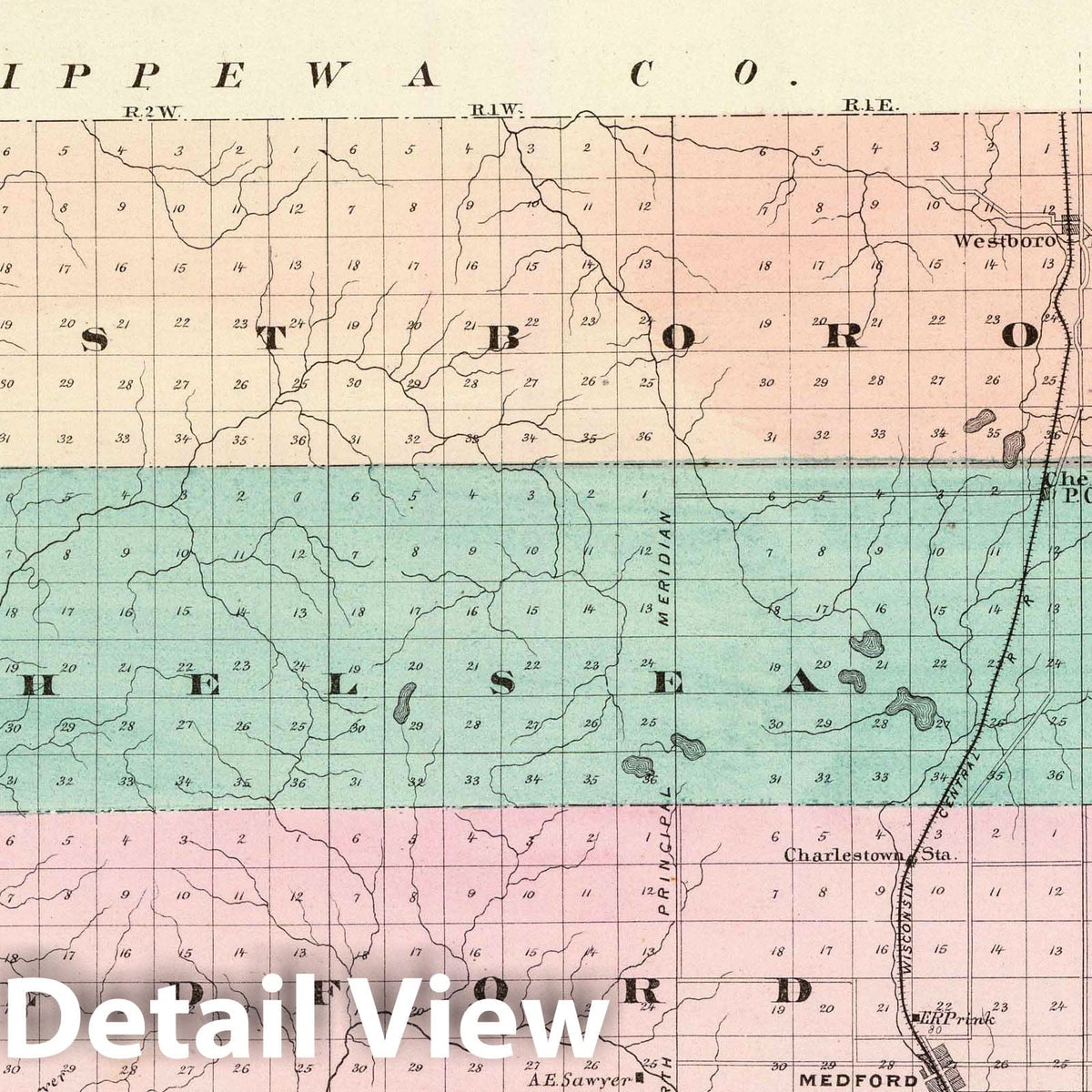 Taylor County - Geologic Map, 1878 - Wisconsin Historical Map Print