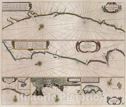 Historic Map : Western Sahara, Madera 1667 De Cust van Bararyen van out Mamora tot, Capo de Geer. , Vintage Wall Art