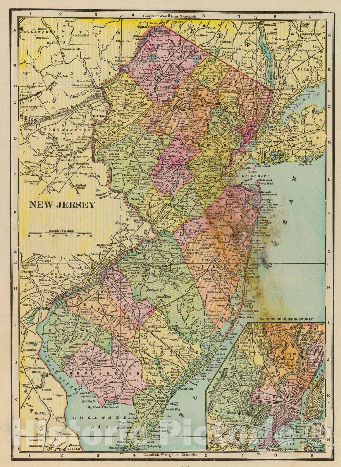 Historic Map : 1909 New Jersey. - Vintage Wall Art
