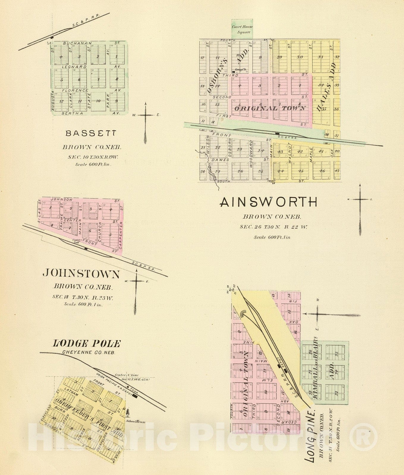 Historic Map : 1885 Ainsworth. - Vintage Wall Art
