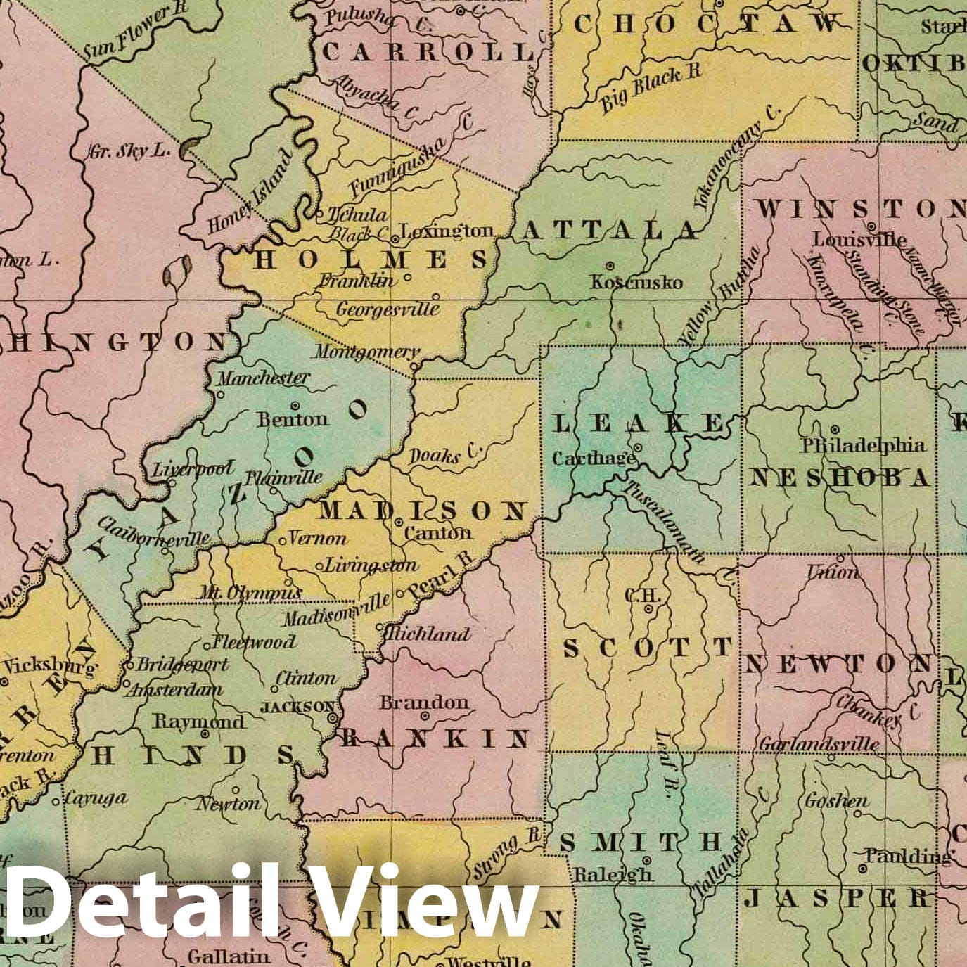 Mississippi, 1838 - Historical Map Print from Bradford's Atlas