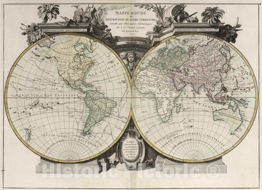 Historic Map : 1760 Mappe-monde ou description du globe terrestre - Vintage Wall Art