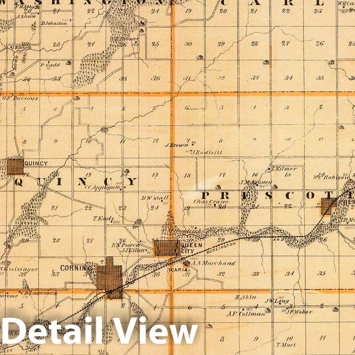 Adams County, Iowa - Railroad Map, 1875 - Andreas Atlas Reproduction
