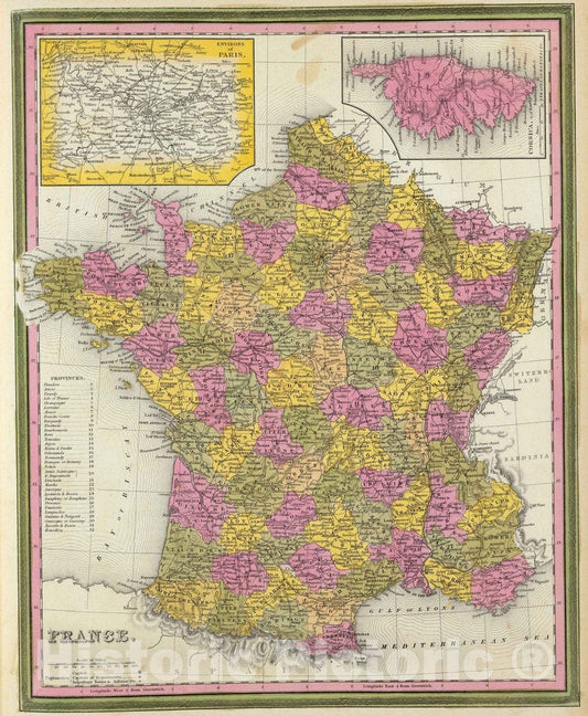 Historic Map : 1846 France. - Vintage Wall Art