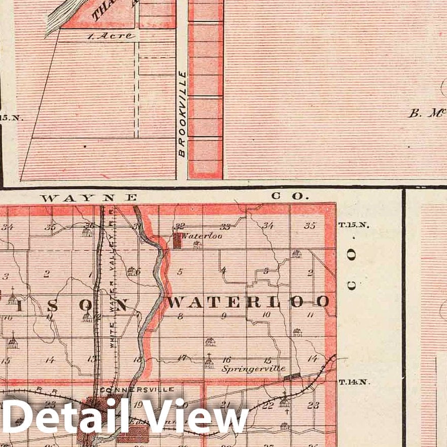 Fayette County, Indiana with Connersville and Fayetteville - Railroad Map, 1876