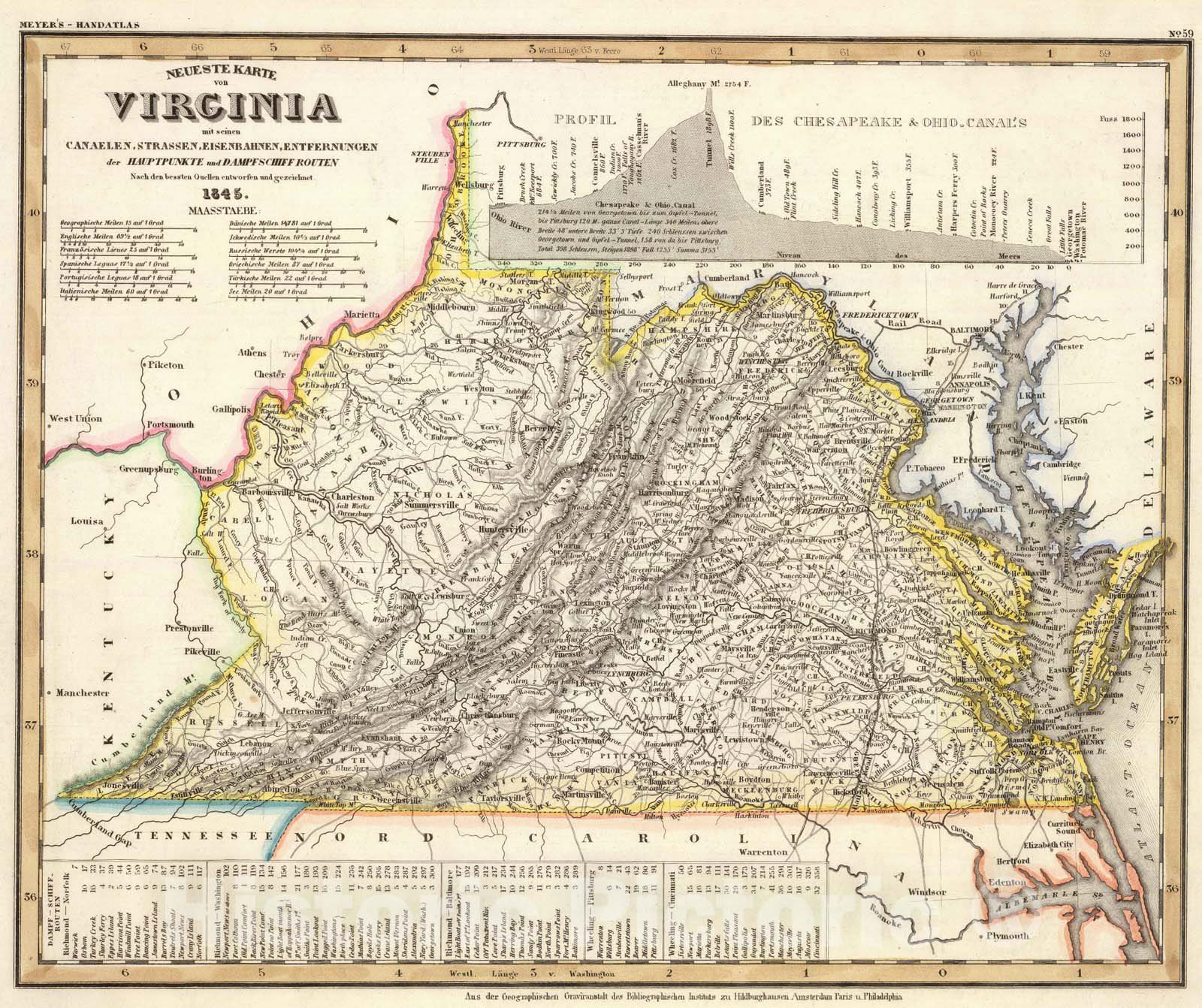 Historic Map : 1845 Virginia. v1 - Vintage Wall Art