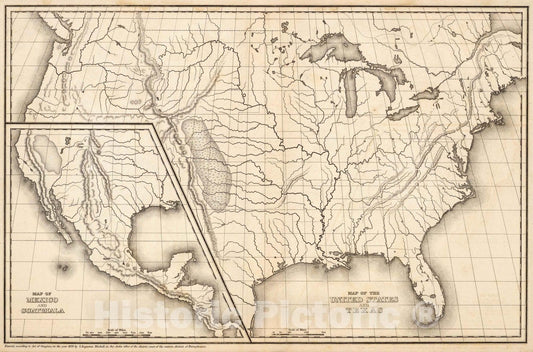 Historic Map : School Atlas - 1839 Map of the United States and Texas, Mexico and Guatimala. - Vintage Wall Art
