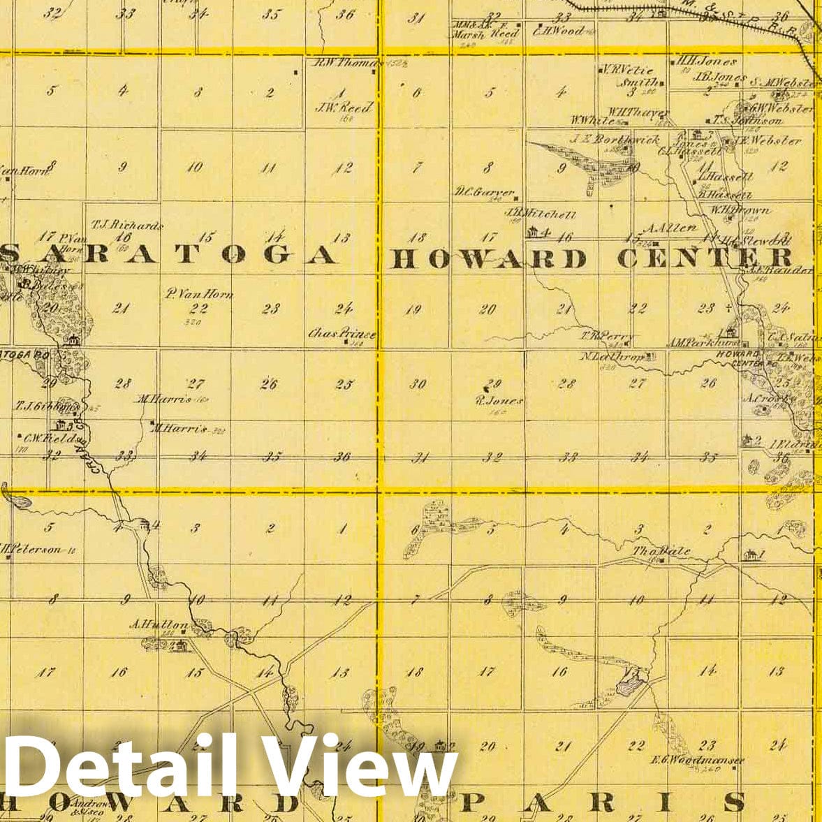 Howard County, Iowa - Railroad Map, 1875 - Historical Map Print