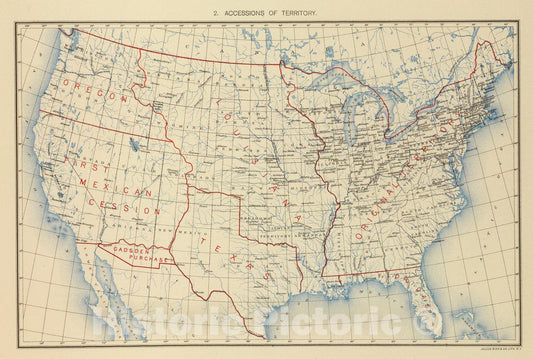Historic Map : Statistical Atlas - 1898 1. Accessions of territory. - Vintage Wall Art