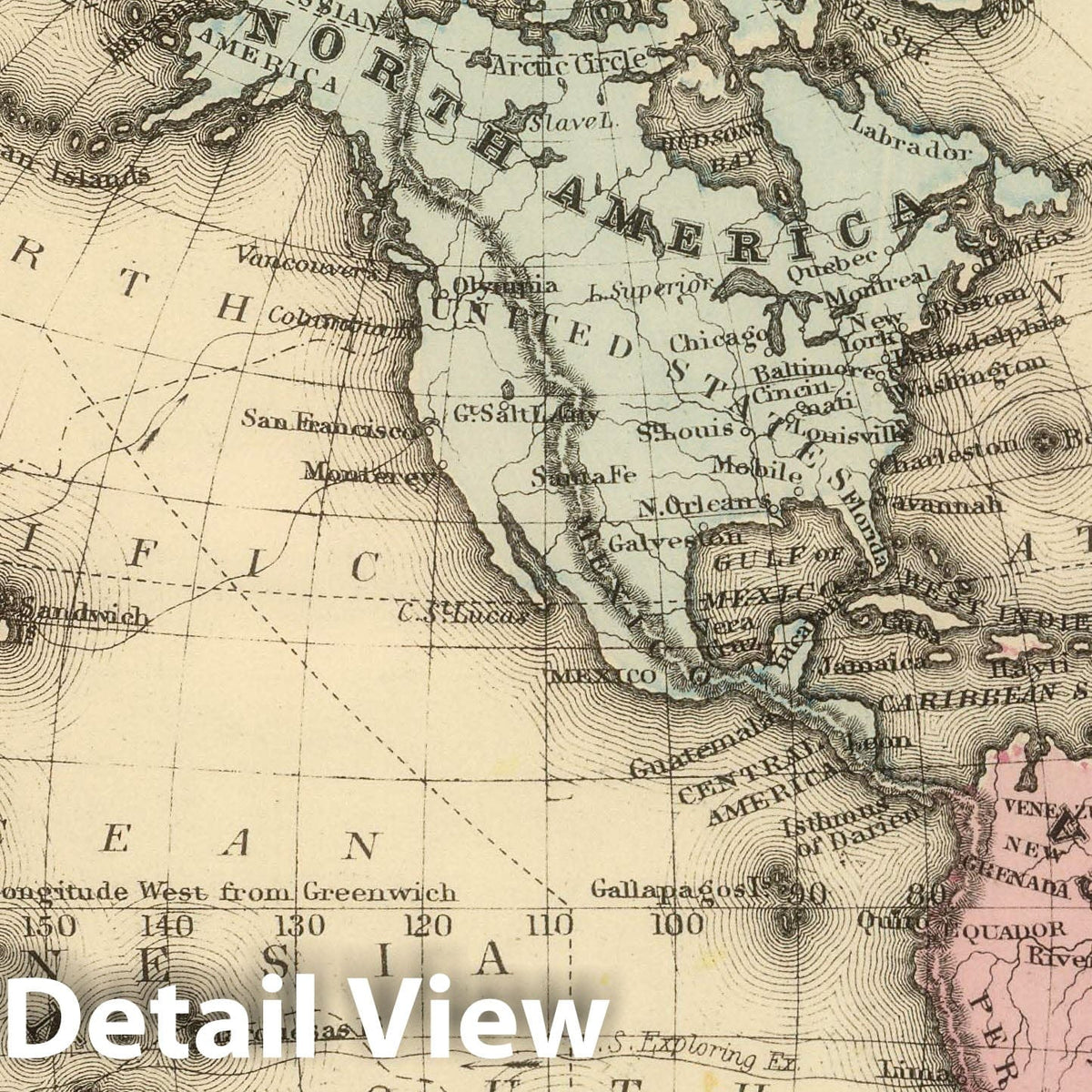 Western Hemisphere - River Map, 1884 - Mitchell's Atlas Historical Map Print