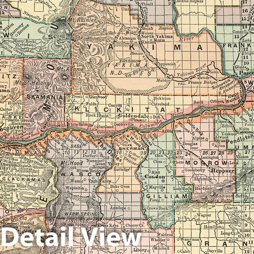 Historic Map : 1891 Map of Washington and Oregon. 100 - Vintage Wall Art
