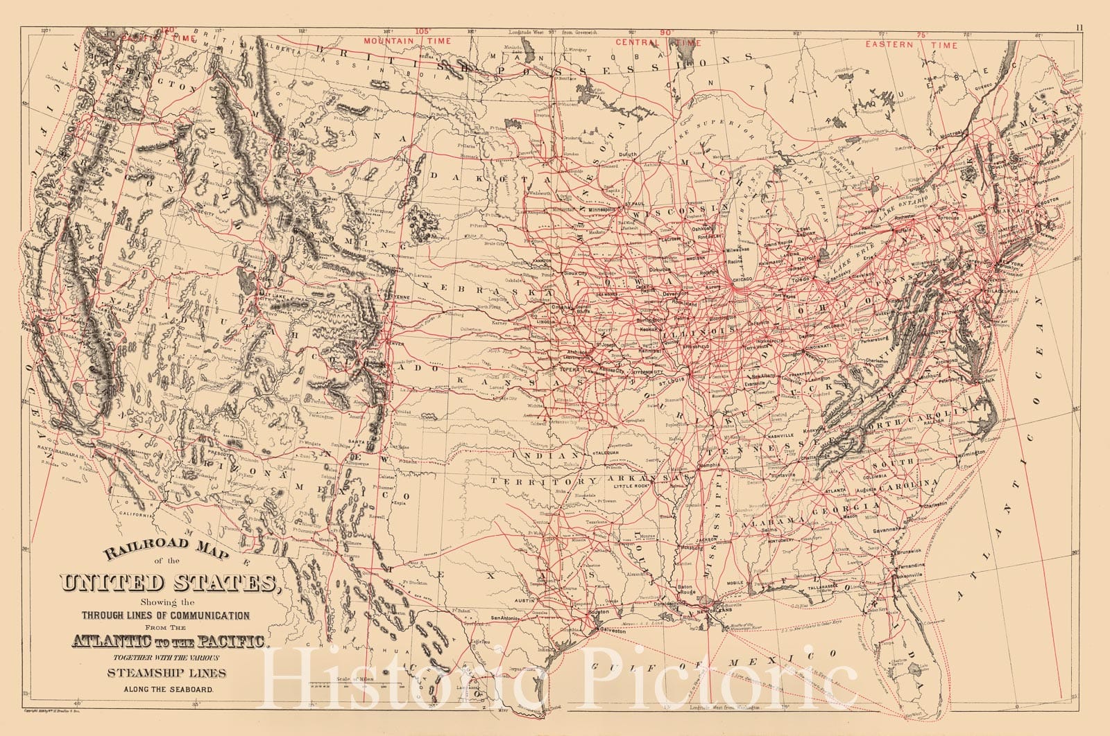 Historic Map : 1890 Railroad map U.S. - Vintage Wall Art