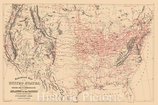 United States Railroad Map, 1890 - Historical Map Print