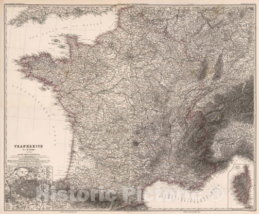 Historic Map : France, 1879 Composite: Frankreich in 4 Blattern, Blatt 4. (France in 4 Sheets). , Vintage Wall Art