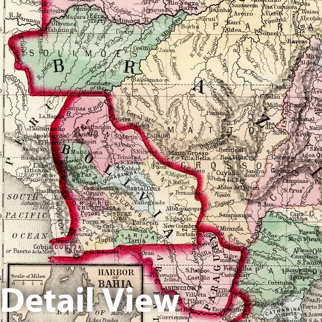 Brazil, Bolivia, Paraguay, Uruguay, and Chile - River Map, 1874