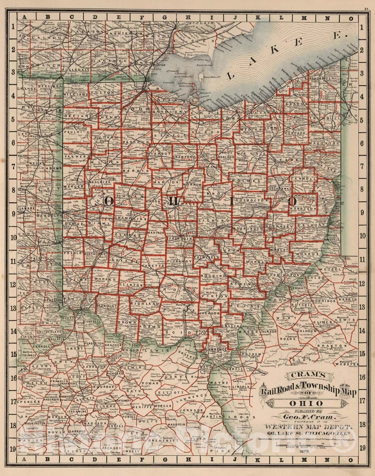 Historic Map : National Atlas - 1878 Ohio. - Vintage Wall Art