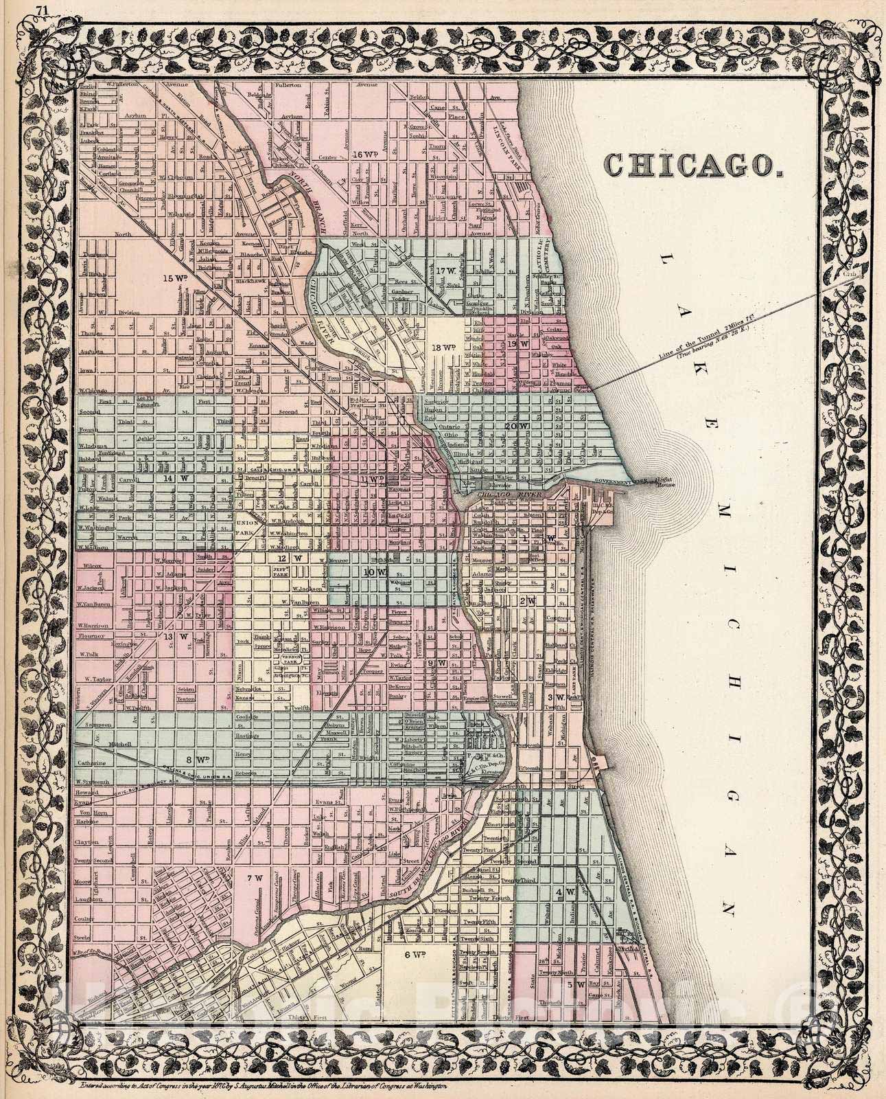Historic Map : 1877 Chicago - Vintage Wall Art