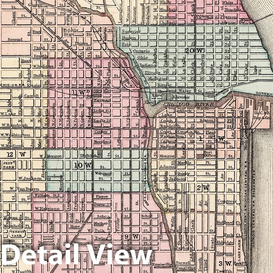 Chicago, Illinois - Railroad Map, 1877 - Historical Map Print