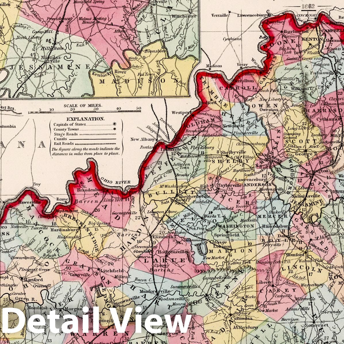 Kentucky - Military Map, 1862 - Hand-Colored Historical Map Print