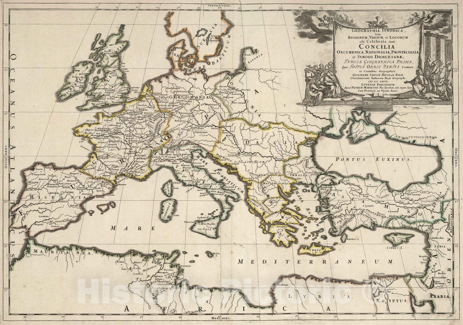 Historic Wall Map : 1667 Synodical Council on Geography, the First Parts of All the World as Historic Wall Map. - Vintage Wall Art