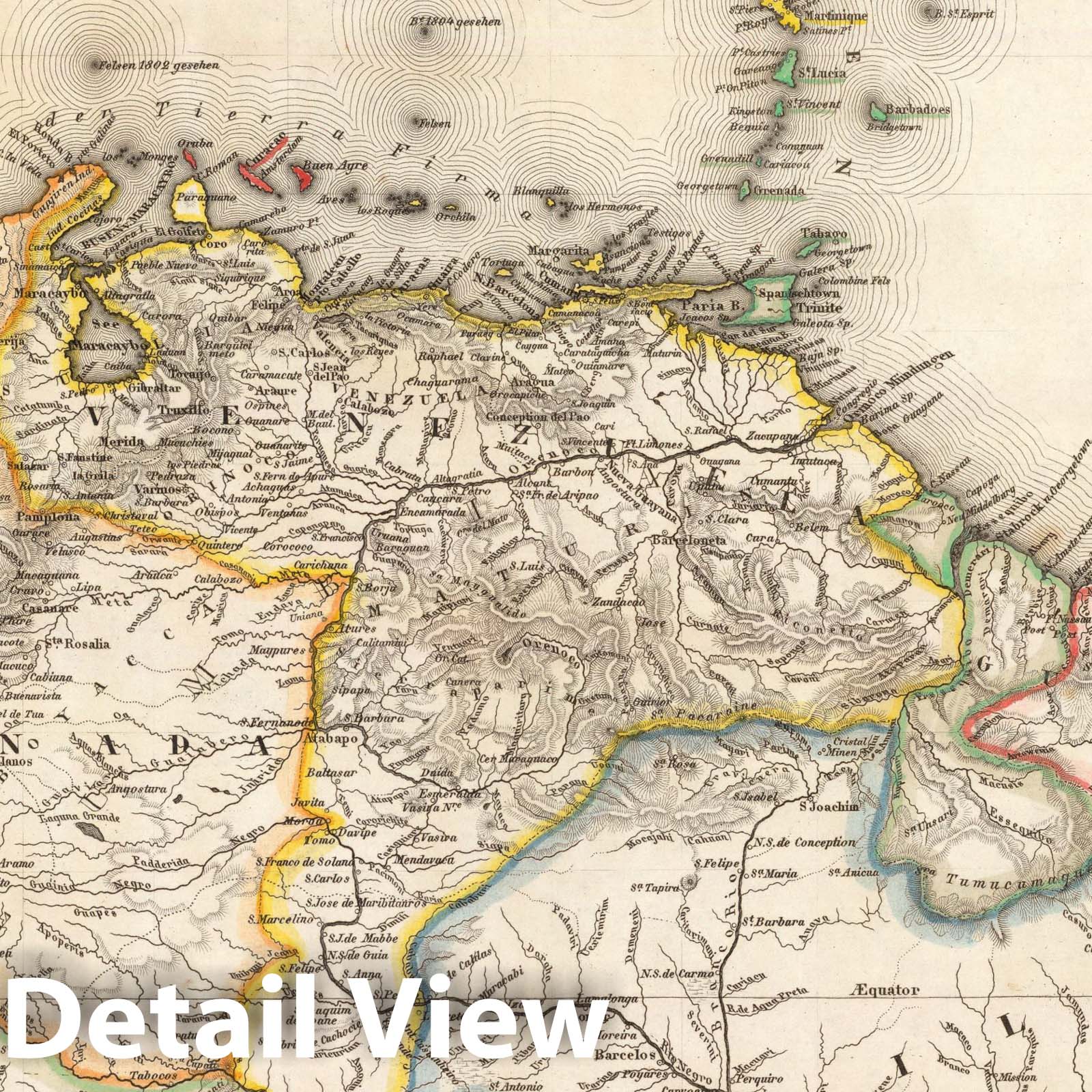 Colombia, Venezuela, Ecuador, and Guyana - Boundary Map, 1847