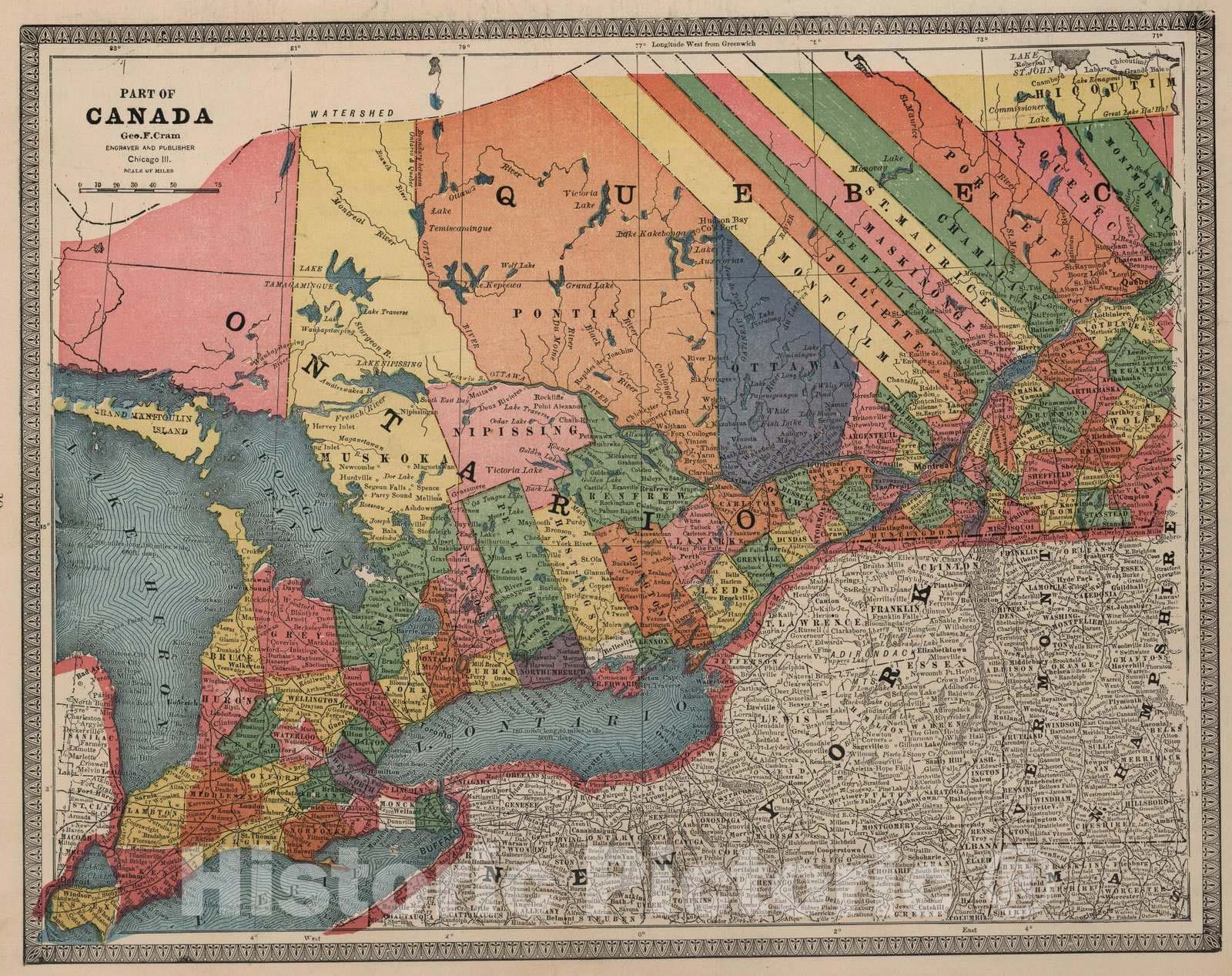 Historic Map : 1883 Part of Canada. - Vintage Wall Art