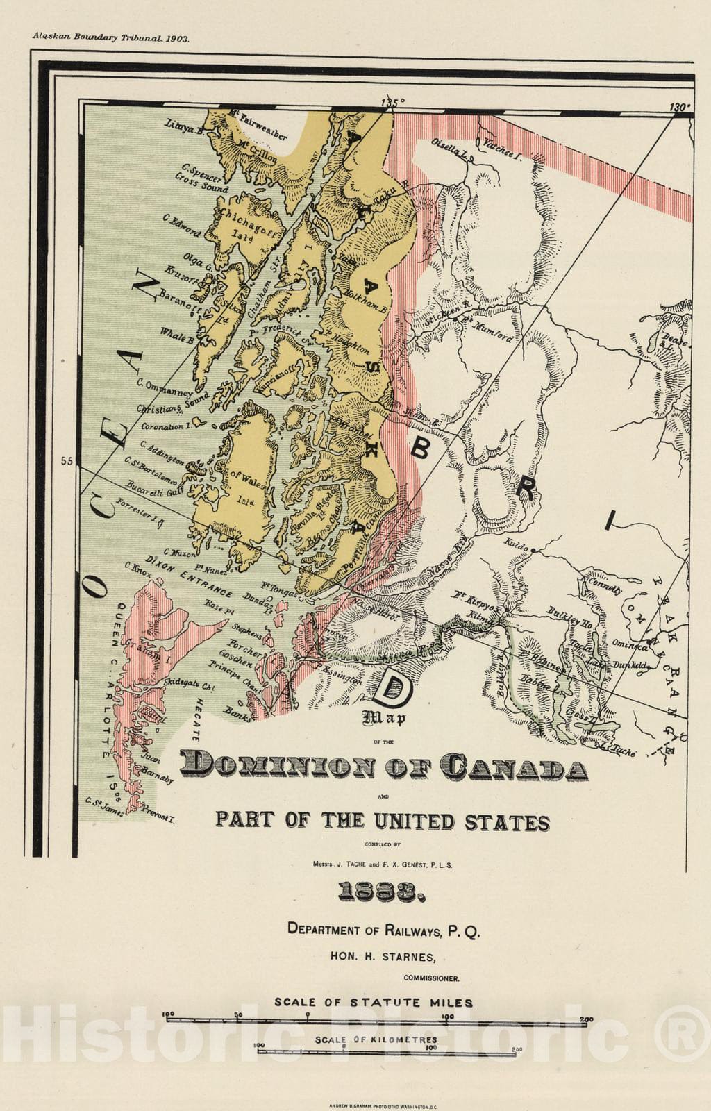 Historic Map : 1883 Canada and the United Ststes (portion). - Vintage Wall Art
