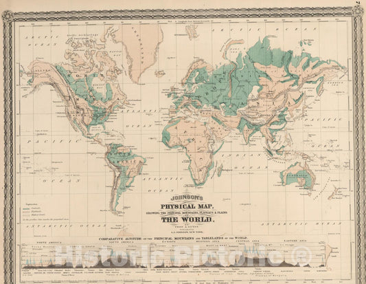 Historic Map : 1870 Johnson's Physical Map. - Vintage Wall Art