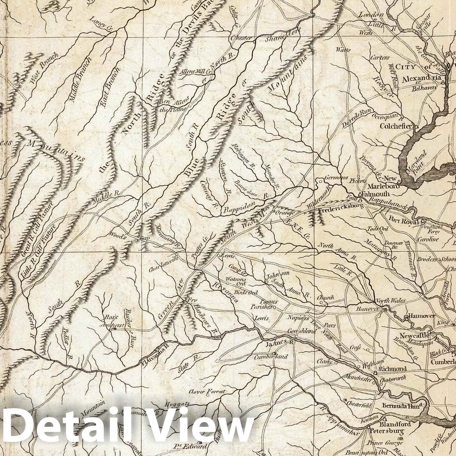 Virginia, Maryland, and Delaware - Road Map, 1794 - Historical Map Print