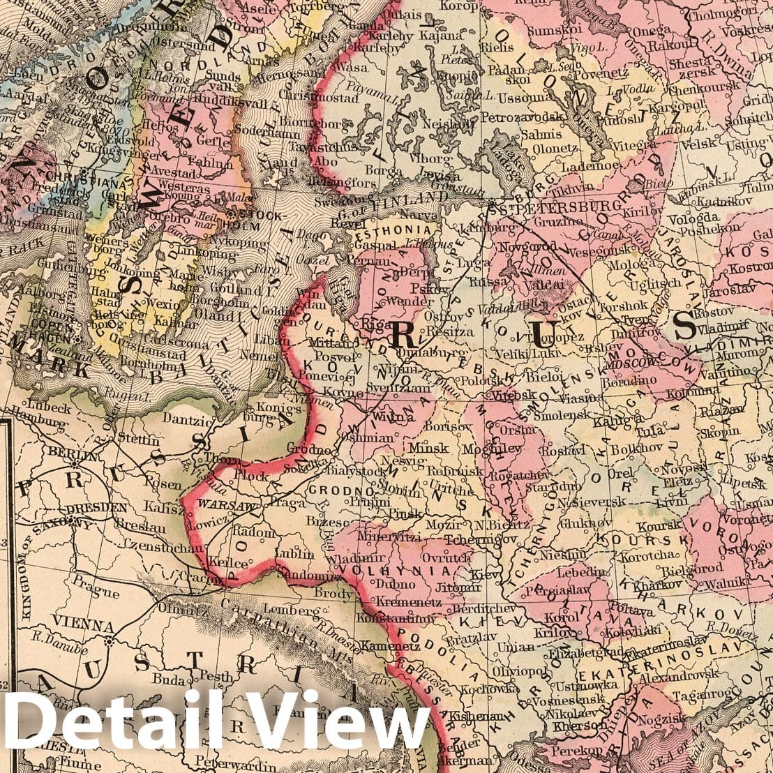 Russia in Europe, Sweden and Norway, 1868 - Historical Map Print