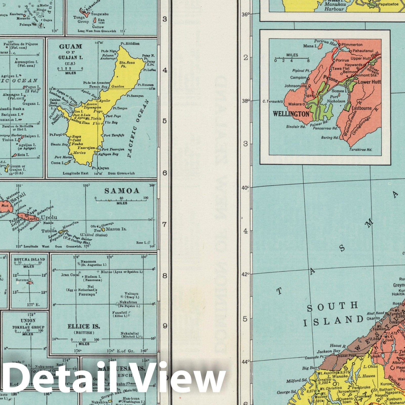 New Zealand, Pacific Islands - Physical Map, 1948 - Historical Map Print