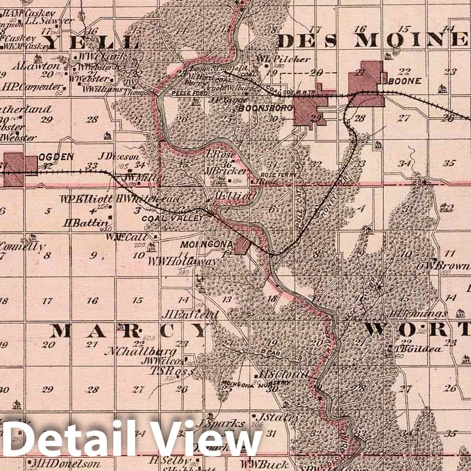 Boone County, Iowa - Railroad Map, 1875 - Historical Map Print