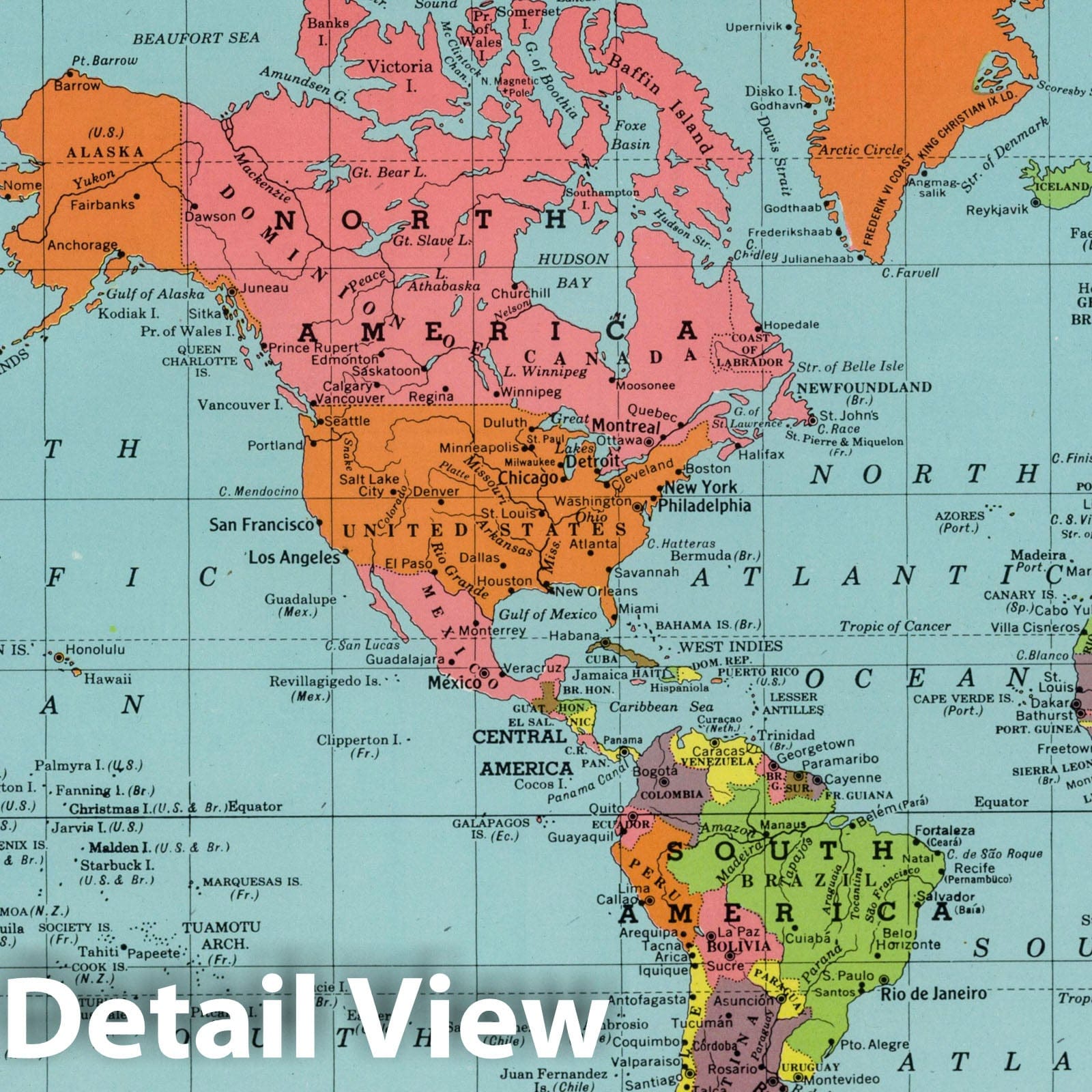 World - Physical Map, 1948 - Hammond's New World Atlas