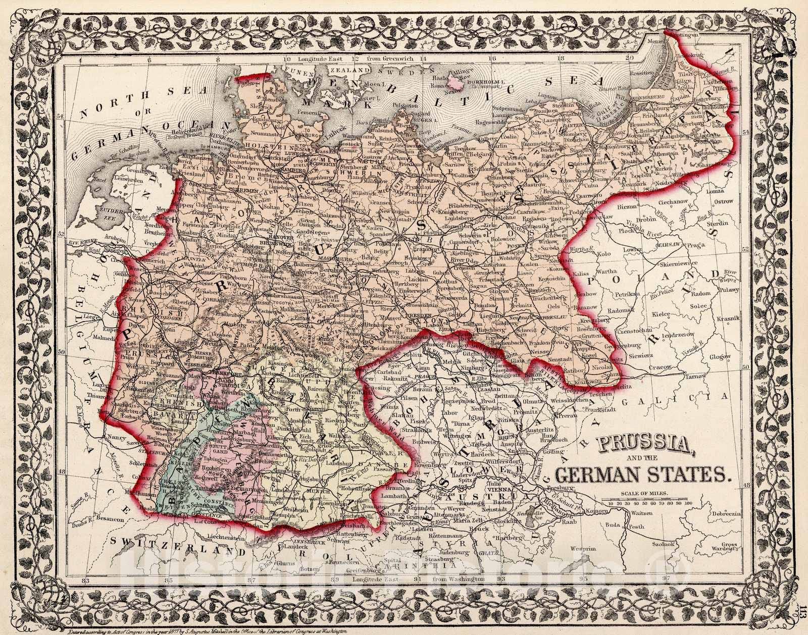 Historic Map : 1877 Prussia, And The German States - Vintage Wall Art