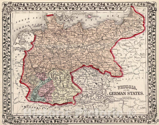 Historic Map : 1877 Prussia, And The German States - Vintage Wall Art