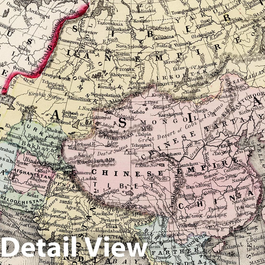 Asia - River Map, 1874 - Historical Map Print