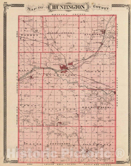 Historic Map : 1876 Map of Huntington County. - Vintage Wall Art