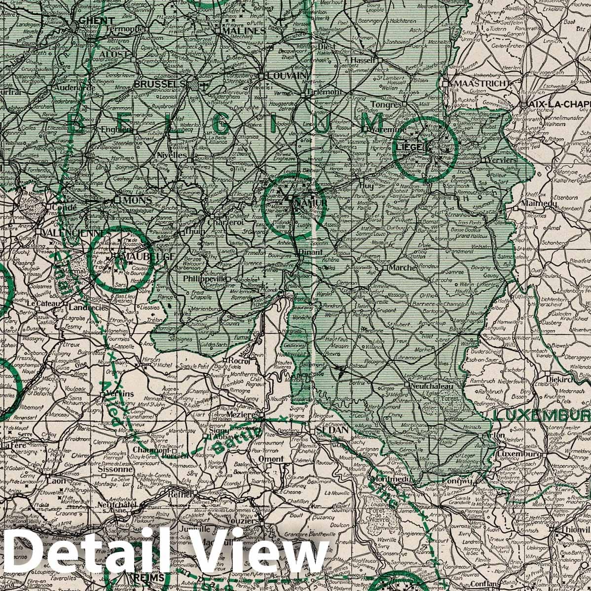 World War I: Western Battle Front - Military Map, 1925