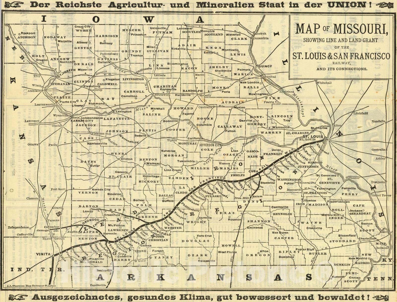 Historic Map : Timetable Map - 1879 Map Of Missouri. - Vintage Wall Art