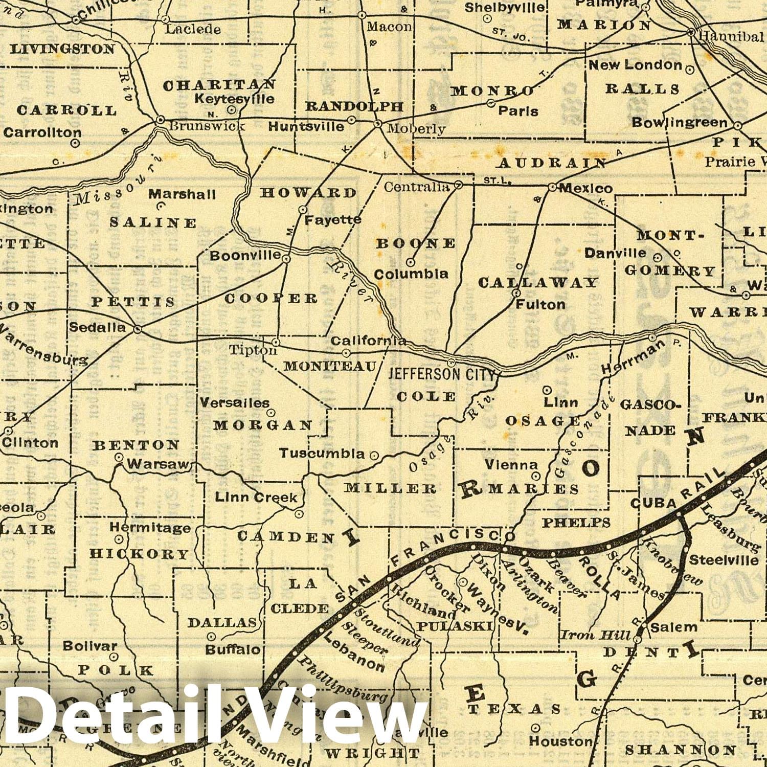 Missouri - Railroad Map, 1879 - St. Louis & San Francisco Railway