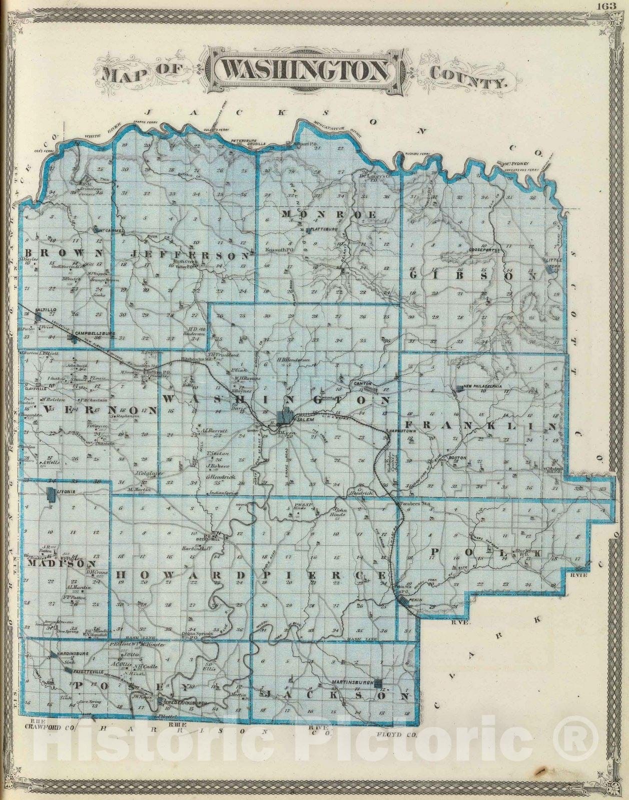 Historic Map : 1876 Map of Washington County. v2 - Vintage Wall Art