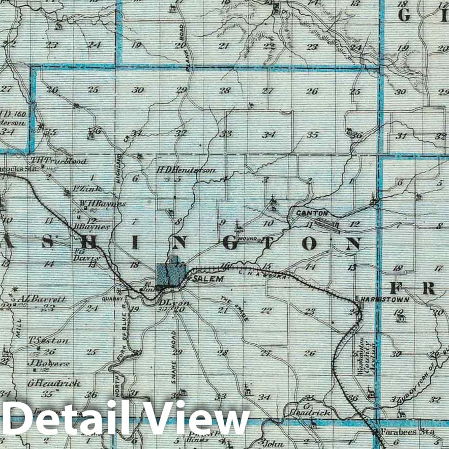 Washington County, Indiana - Railroad Map, 1876 - Historical Atlas Reproduction