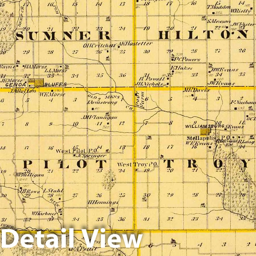 Iowa County, Iowa - Railroad Map, 1875 - Historical Map Print