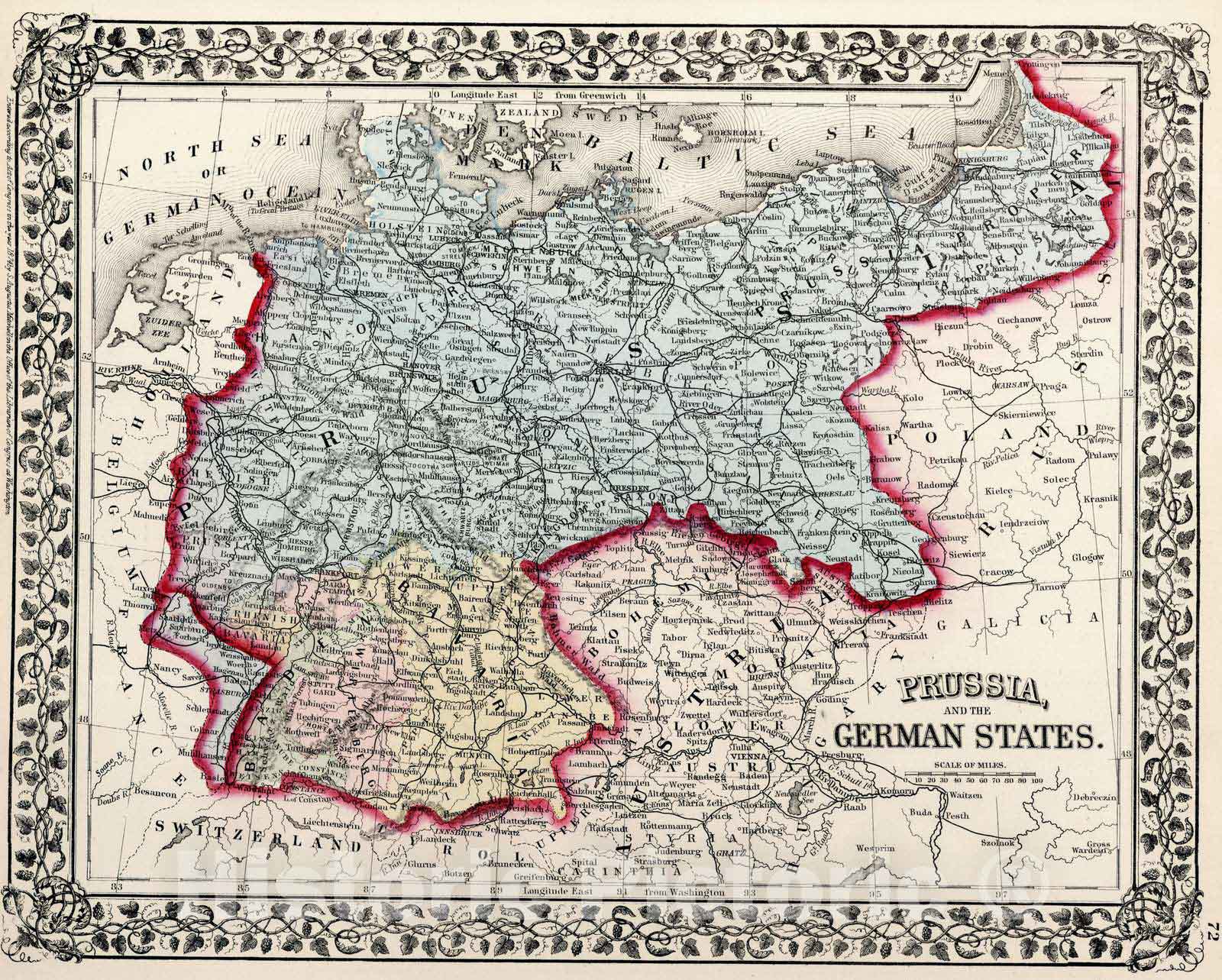 Historic Map : 1874 Prussia, and the German States - Vintage Wall Art