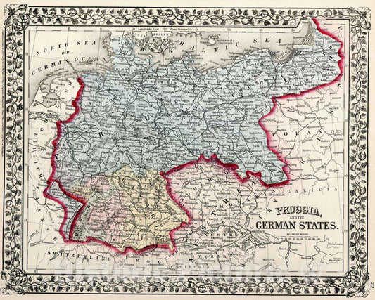Historic Map : 1874 Prussia, and the German States - Vintage Wall Art