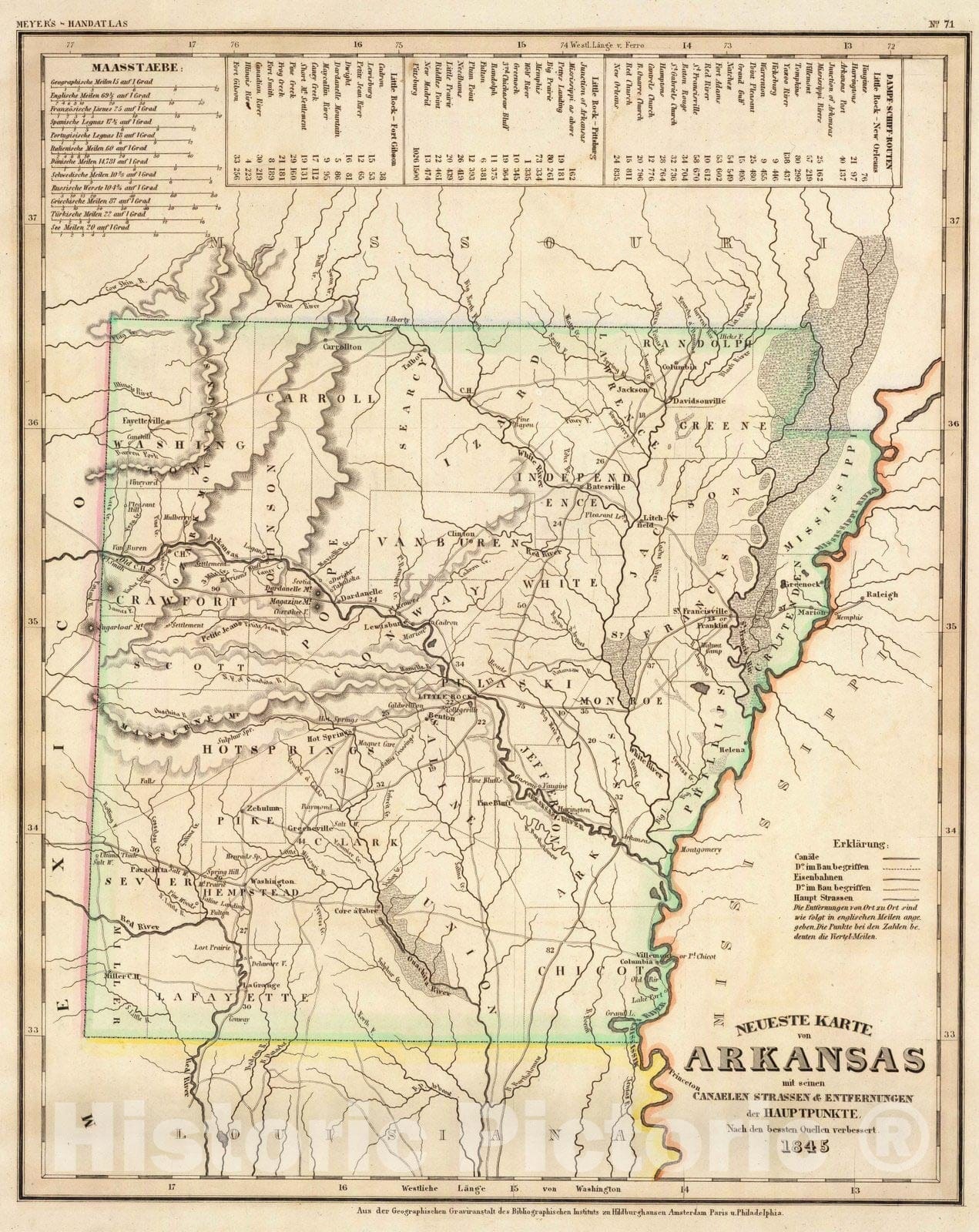 Historic Map : 1845 Arkansas. v1 - Vintage Wall Art